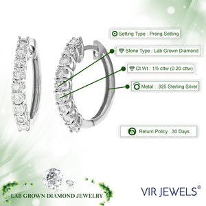 1/5 cttw Diamond Hoop Earrings for Women, Round Lab Grown Diamond Earrings in .925 Sterling Silver, Prong Setting, 3/4 Inch