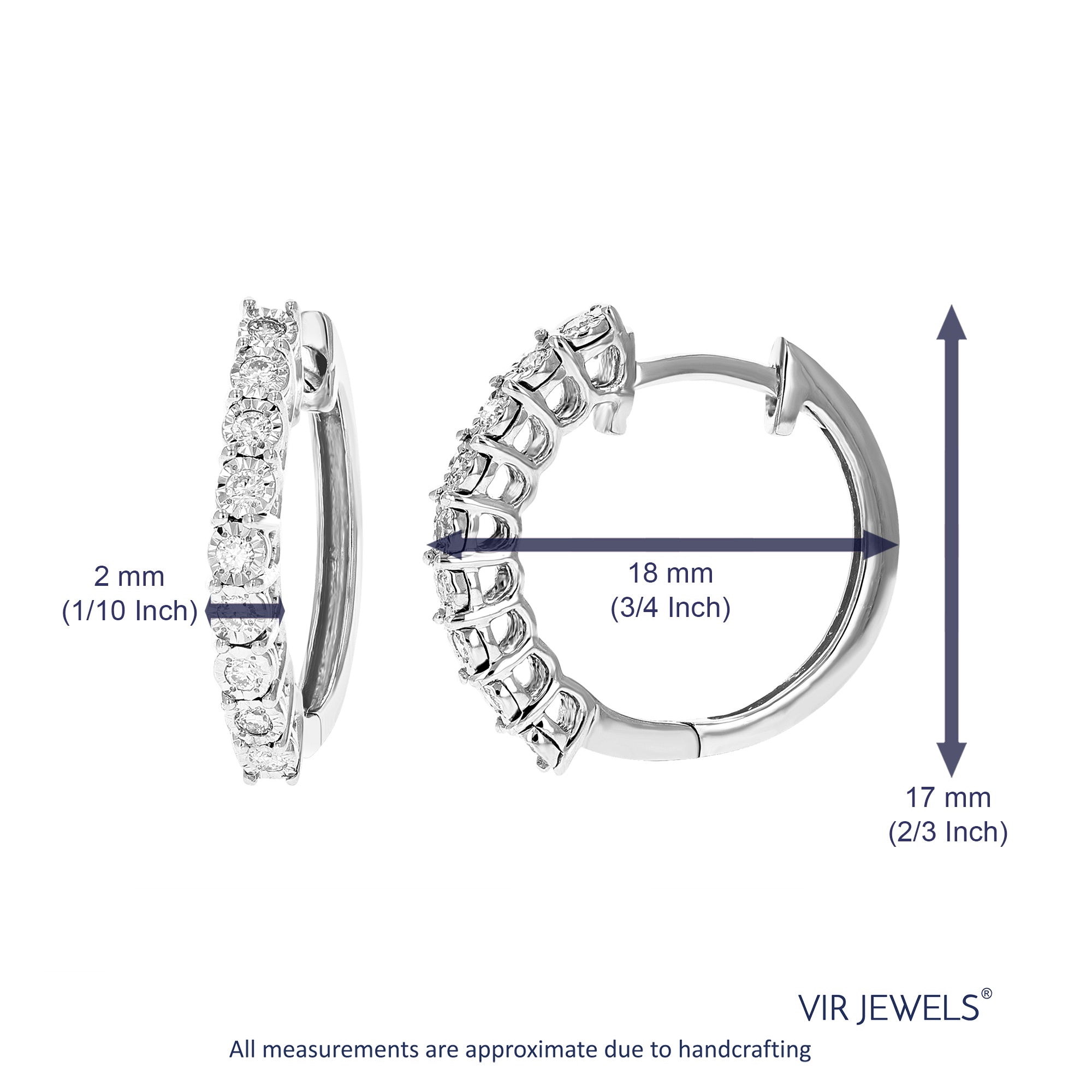 1/5 cttw Diamond Hoop Earrings for Women, Round Lab Grown Diamond Earrings in .925 Sterling Silver, Prong Setting, 3/4 Inch