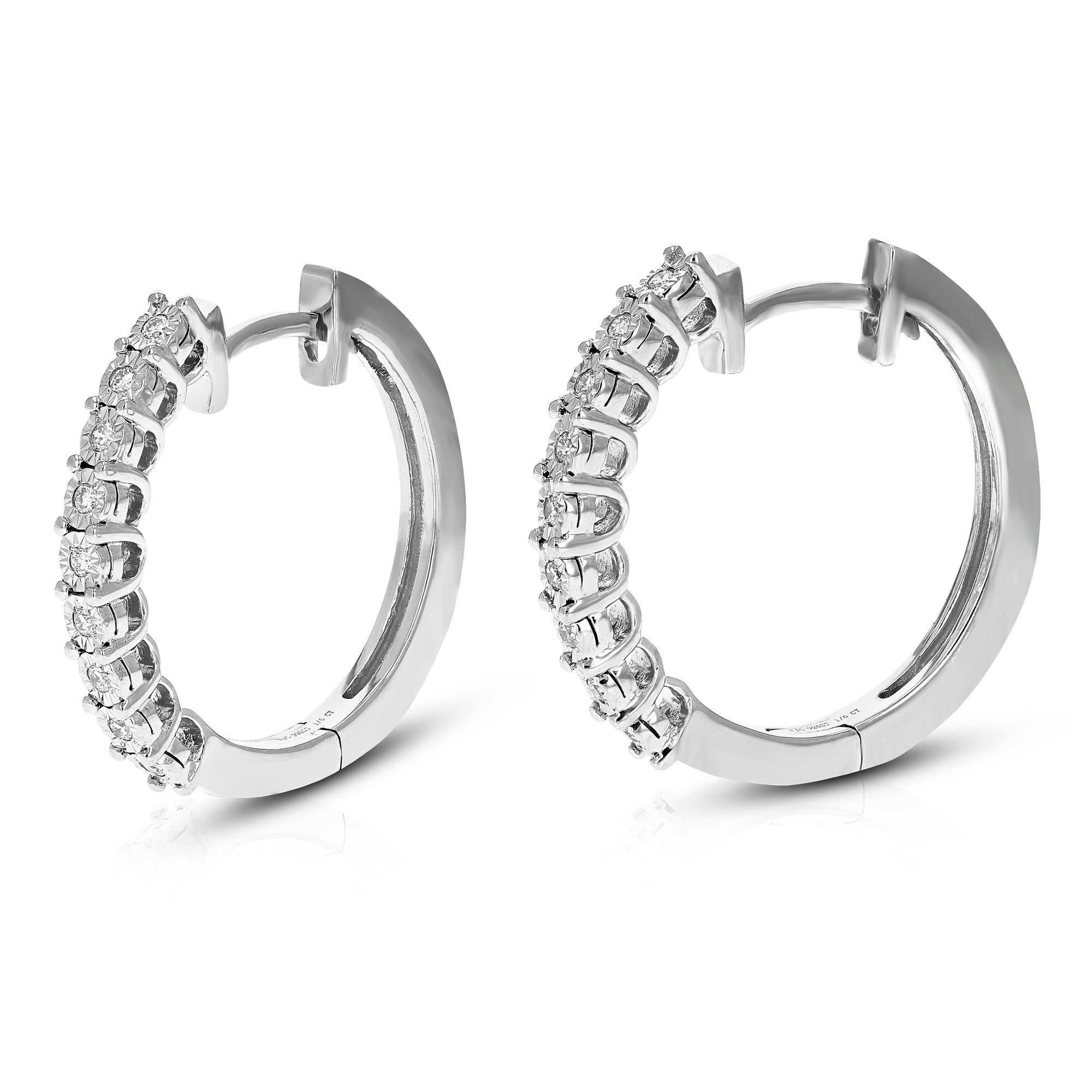1/6 cttw Diamond Hoop Earrings for Women, Round Lab Grown Diamond Earrings in .925 Sterling Silver, Prong Setting, 3/4 Inch