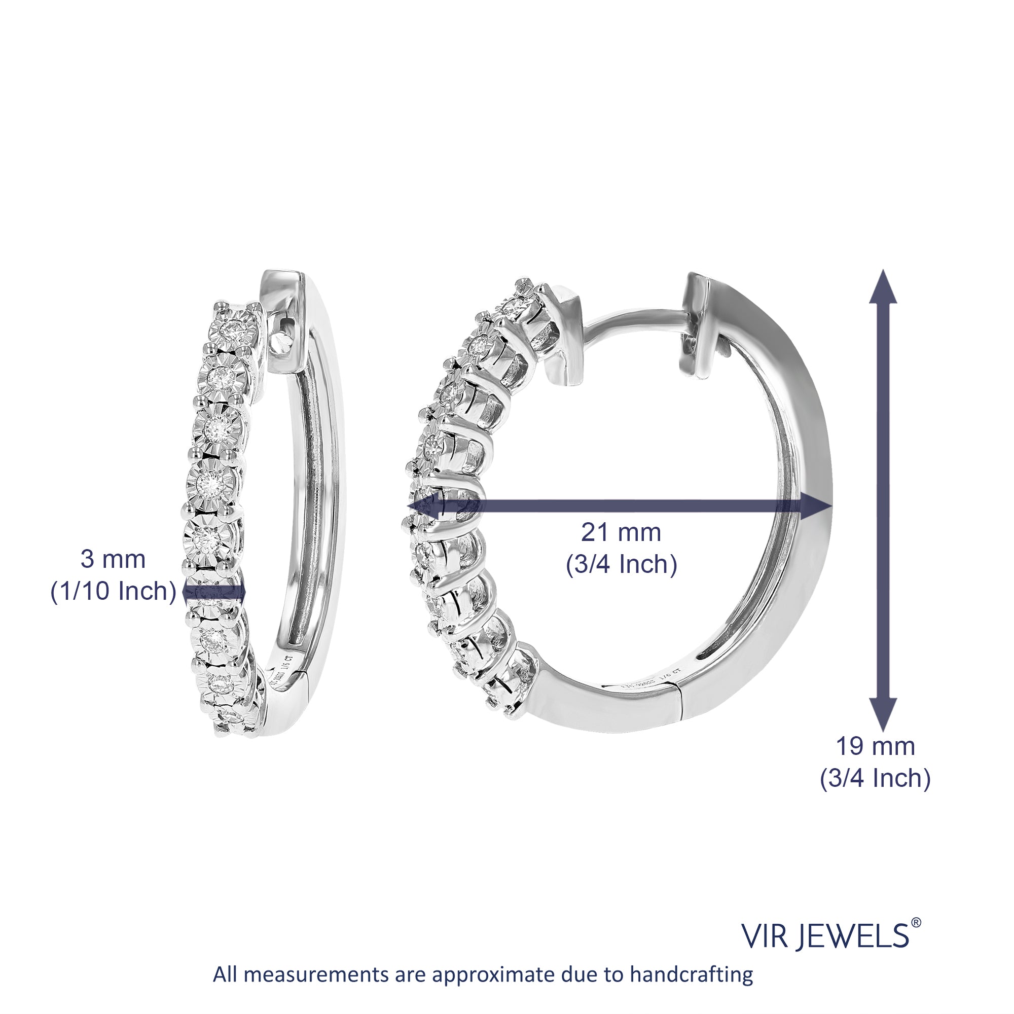 1/6 cttw Diamond Hoop Earrings for Women, Round Lab Grown Diamond Earrings in .925 Sterling Silver, Prong Setting, 3/4 Inch