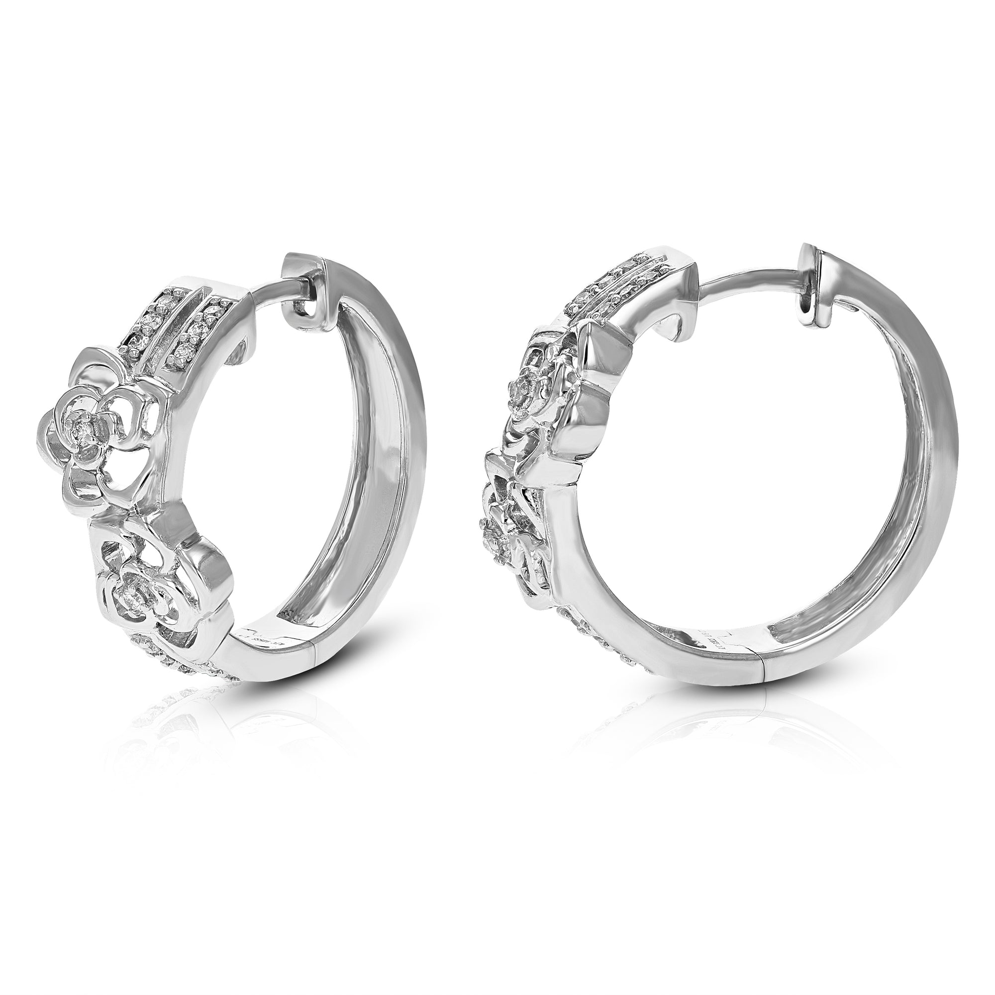 1/6 cttw Diamond Hoop Earrings for Women, Round Lab Grown Diamond Earrings in .925 Sterling Silver, Prong Setting, 3/4 Inch