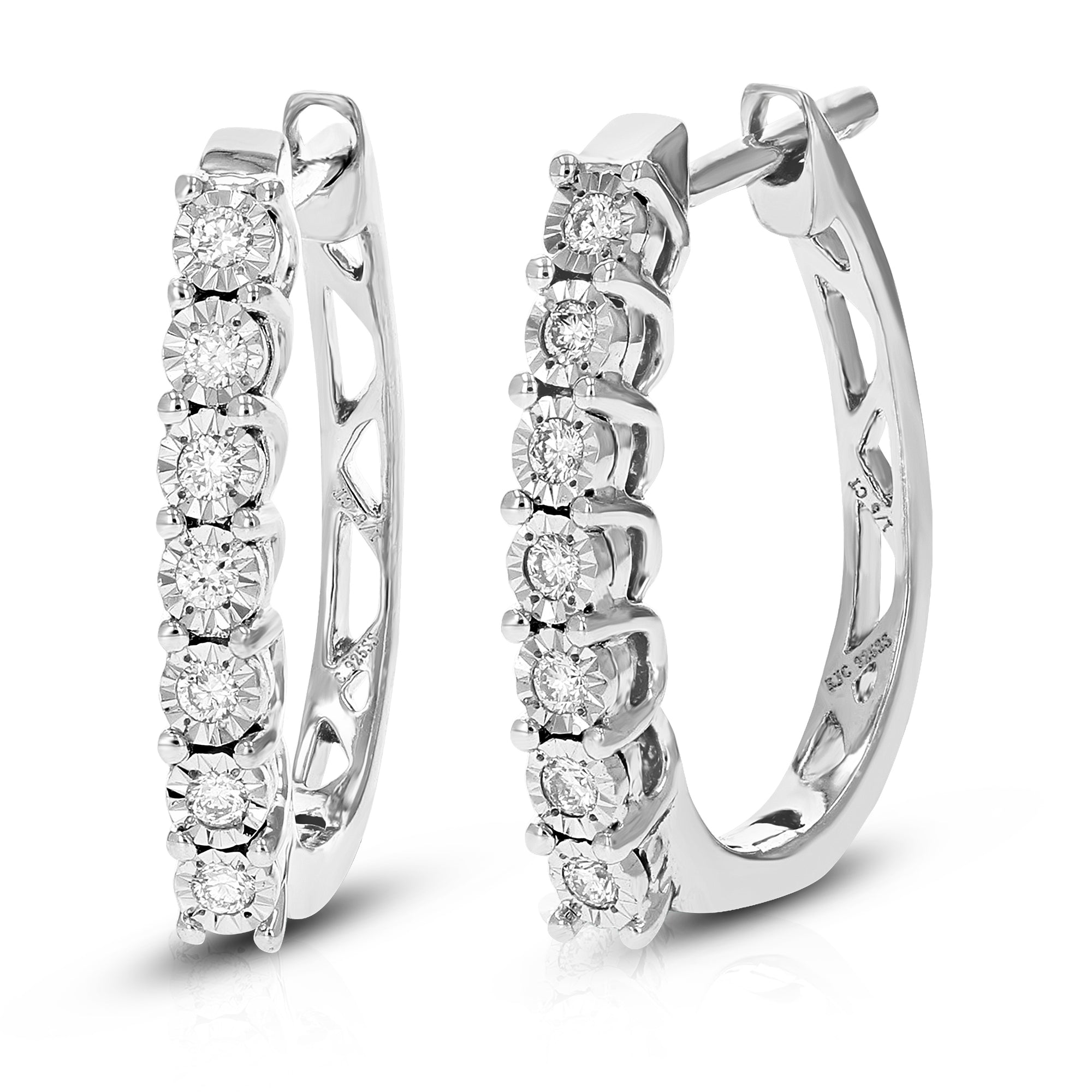 1/5 cttw Diamond Hoop Earrings for Women, Round Lab Grown Diamond Earrings in .925 Sterling Silver, Prong Setting, 3/4 Inch