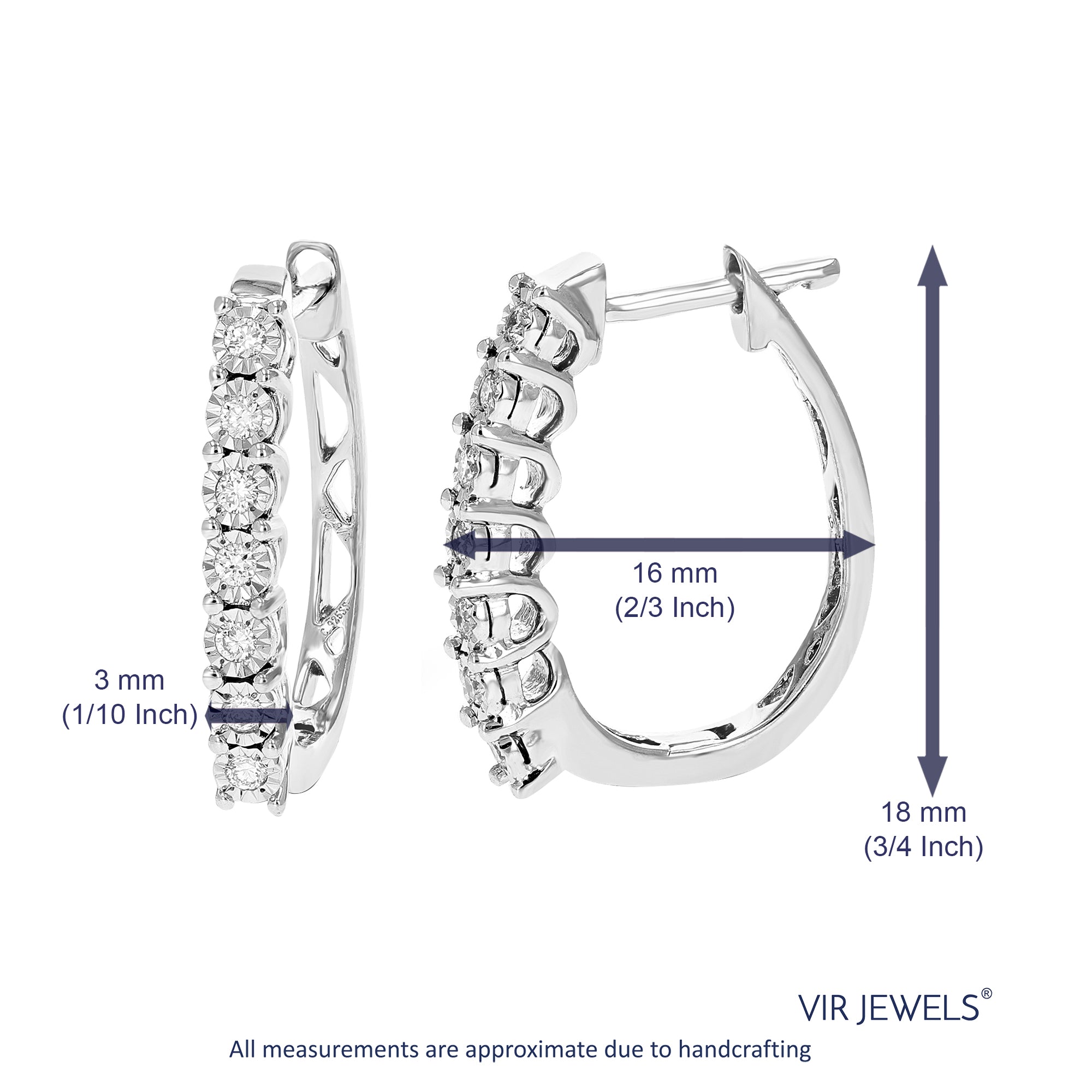 1/5 cttw Diamond Hoop Earrings for Women, Round Lab Grown Diamond Earrings in .925 Sterling Silver, Prong Set, 2/3 Inch