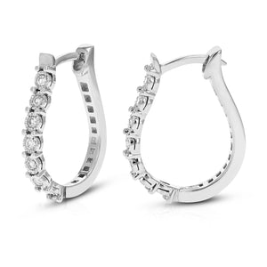 1/5 cttw Diamond Hoop Earrings for Women, Round Lab Grown Diamond Earrings in .925 Sterling Silver, Prong Setting, 3/4 Inch
