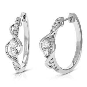 1/2 cttw Diamond Hoop Earrings for Women, Round Lab Grown Diamond Earrings in .925 Sterling Silver, Prong Setting, 1 Inch