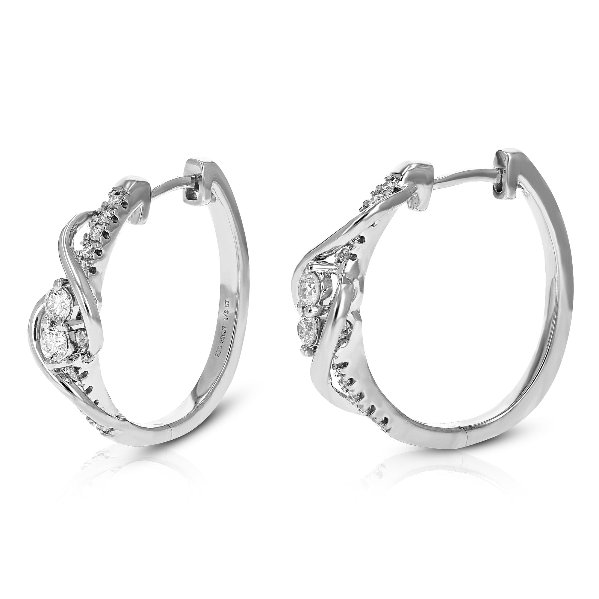 1/2 cttw Diamond Hoop Earrings for Women, Round Lab Grown Diamond Earrings in .925 Sterling Silver, Prong Setting, 1 Inch