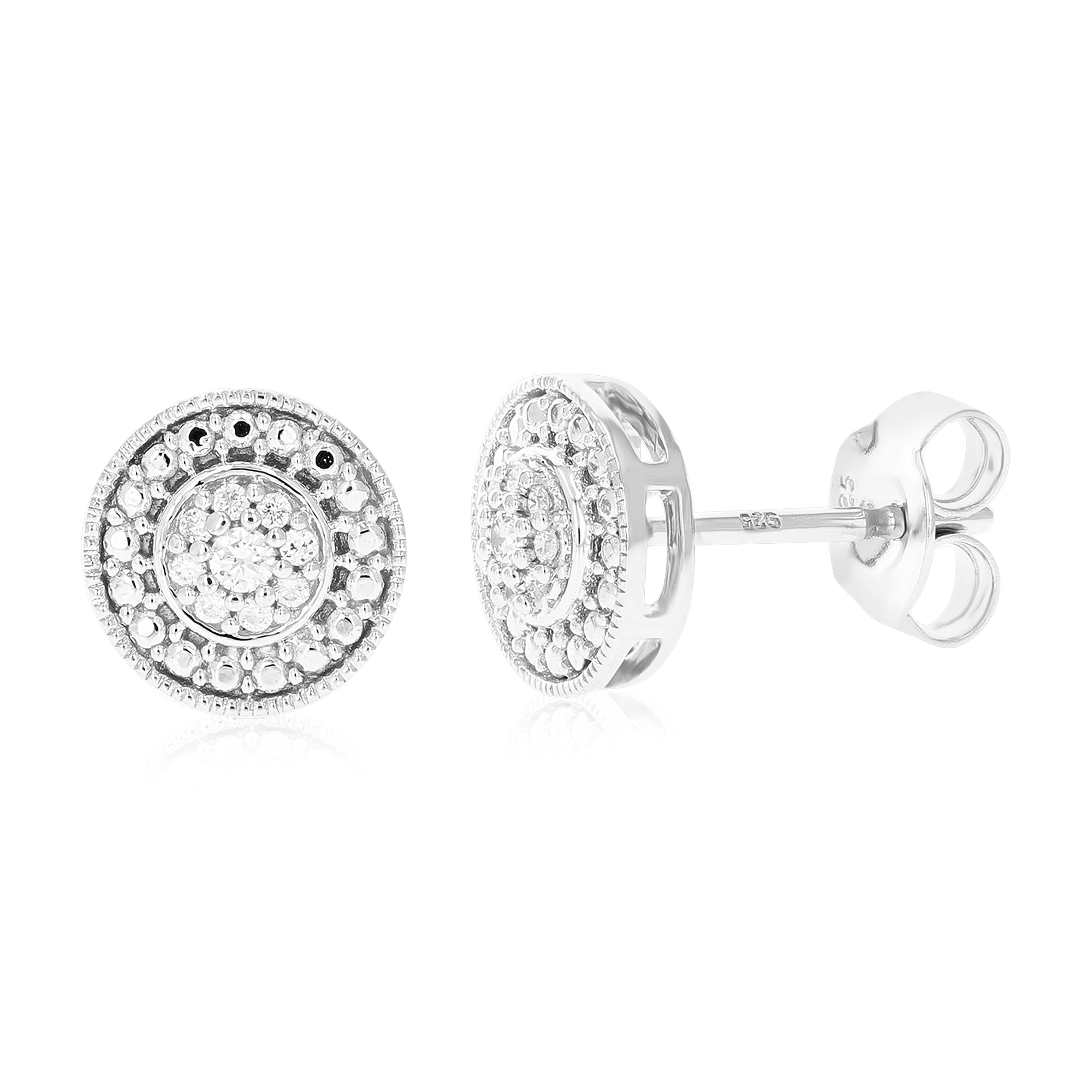 1/10 cttw Stud Earrings for Women, Round Lab Grown Diamond Stud Earrings in .925 Sterling Silver, Prong Setting