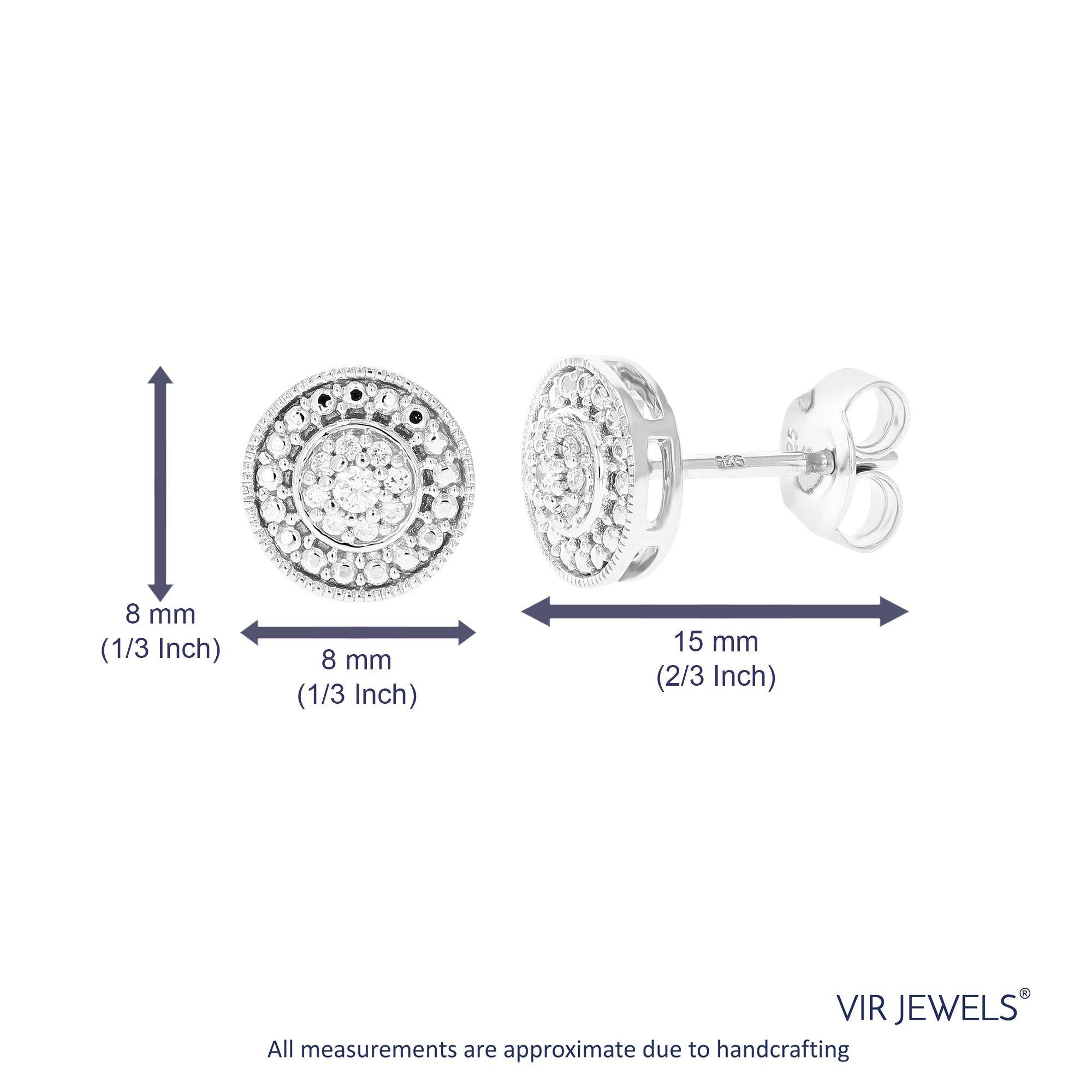 1/10 cttw Stud Earrings for Women, Round Lab Grown Diamond Stud Earrings in .925 Sterling Silver, Prong Setting