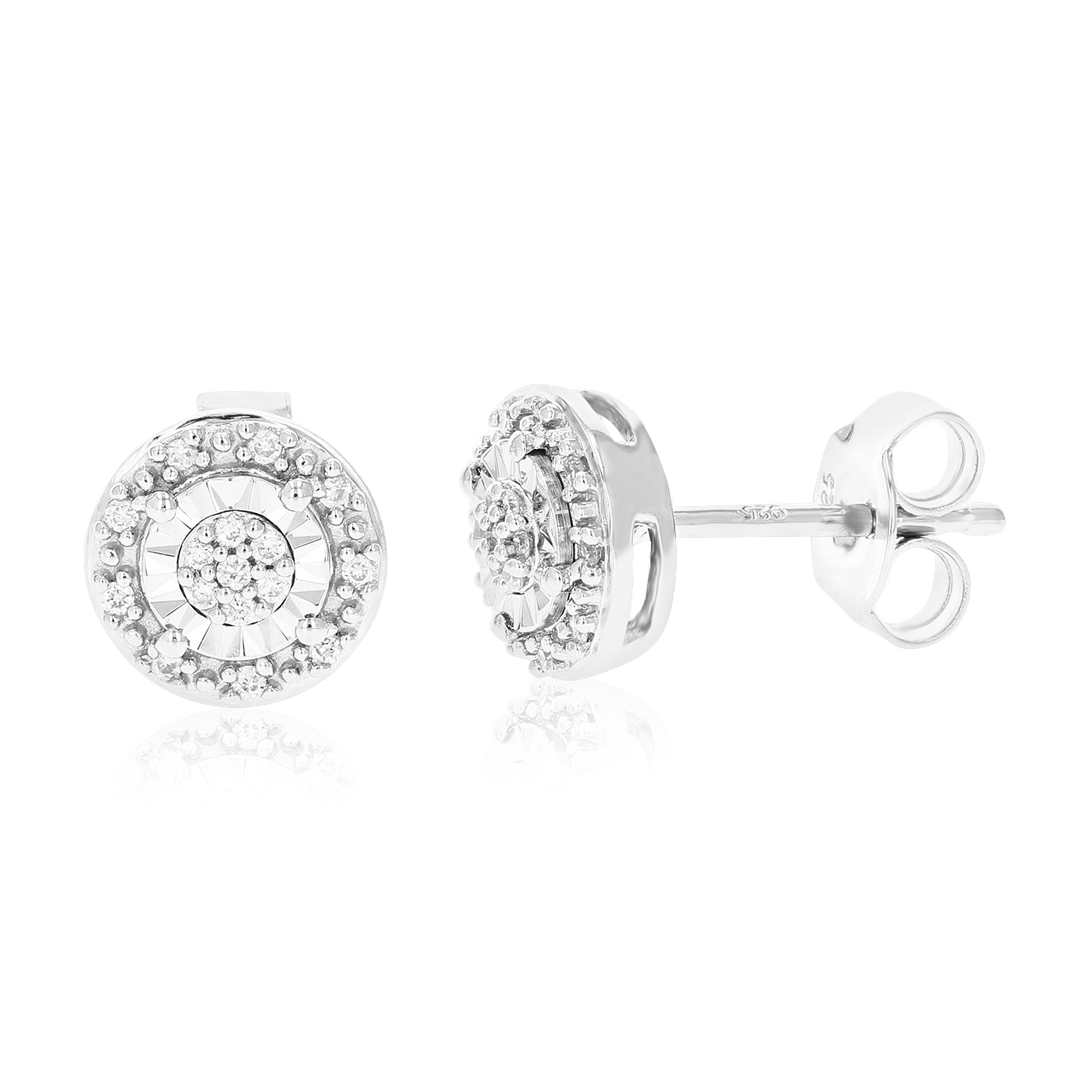 1/10 cttw Stud Earrings for Women, Round Lab Grown Diamond Stud Earrings in .925 Sterling Silver, Prong Set, 2/3 Inch