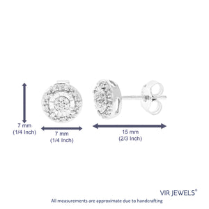 1/10 cttw Stud Earrings for Women, Round Lab Grown Diamond Stud Earrings in .925 Sterling Silver, Prong Set, 2/3 Inch