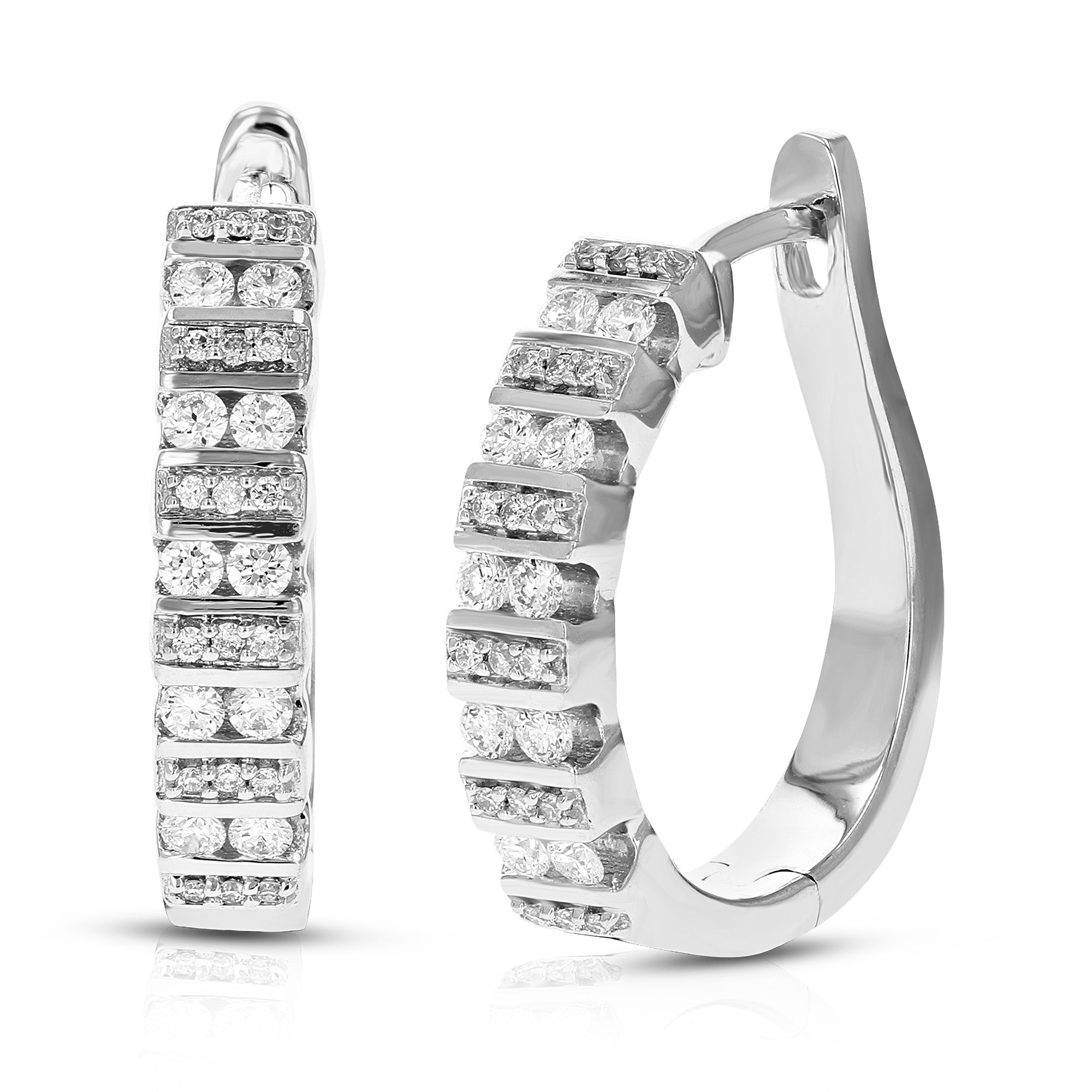 1/2 cttw Diamond Hoop Earrings for Women, Round Lab Grown Diamond Earrings in .925 Sterling Silver, Prong Setting, 3/4 Inch