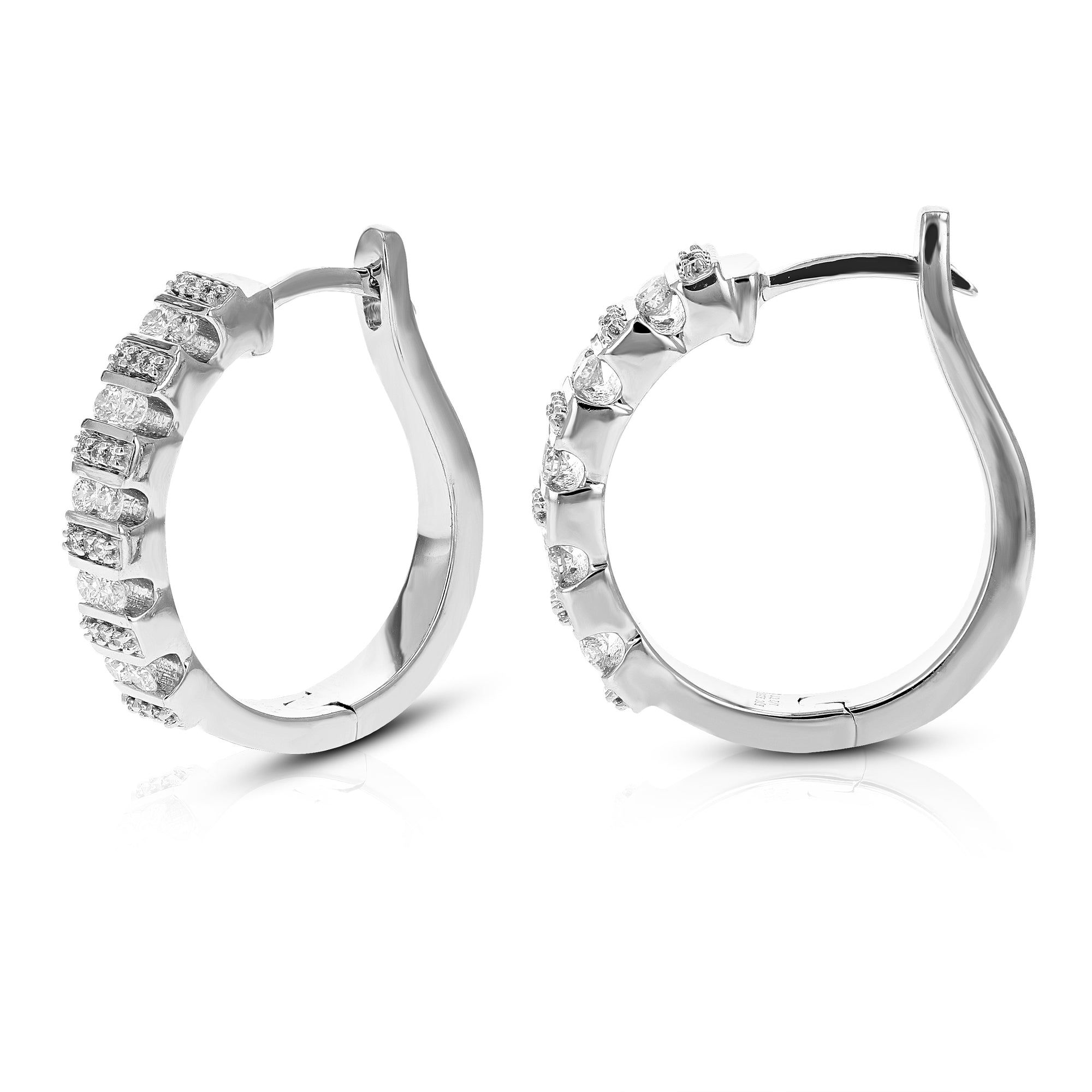 1/2 cttw Diamond Hoop Earrings for Women, Round Lab Grown Diamond Earrings in .925 Sterling Silver, Prong Setting, 3/4 Inch