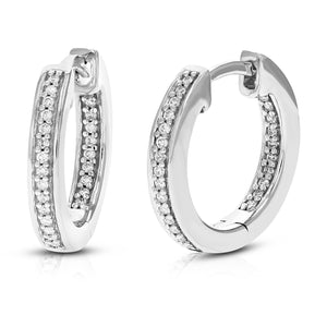 1/6 cttw Diamond Hoop Earrings for Women, Round Lab Grown Diamond Earrings in .925 Sterling Silver, Prong Setting, 1/2 Inch