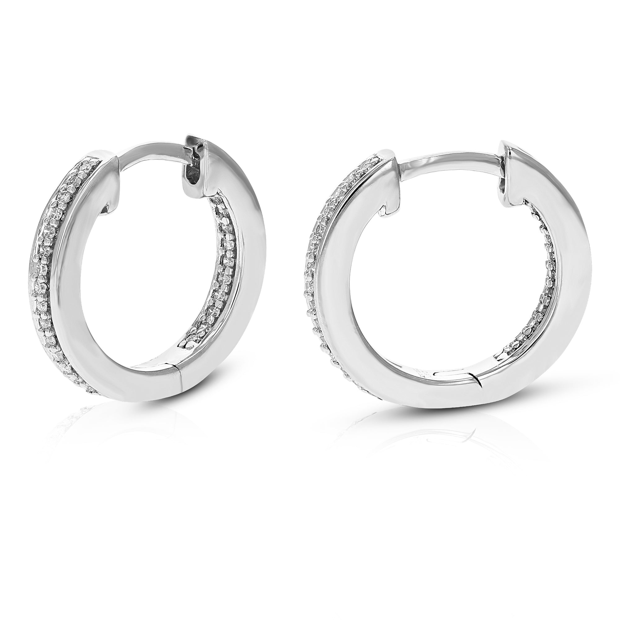 1/6 cttw Diamond Hoop Earrings for Women, Round Lab Grown Diamond Earrings in .925 Sterling Silver, Prong Setting, 1/2 Inch