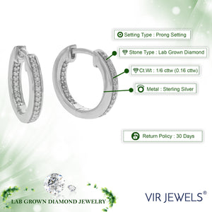 1/6 cttw Diamond Hoop Earrings for Women, Round Lab Grown Diamond Earrings in .925 Sterling Silver, Prong Setting, 1/2 Inch