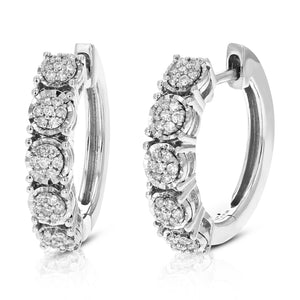 1/5 cttw Diamond Hoop Earrings for Women, Round Lab Grown Diamond Earrings in .925 Sterling Silver, Prong Setting, 3/4 Inch