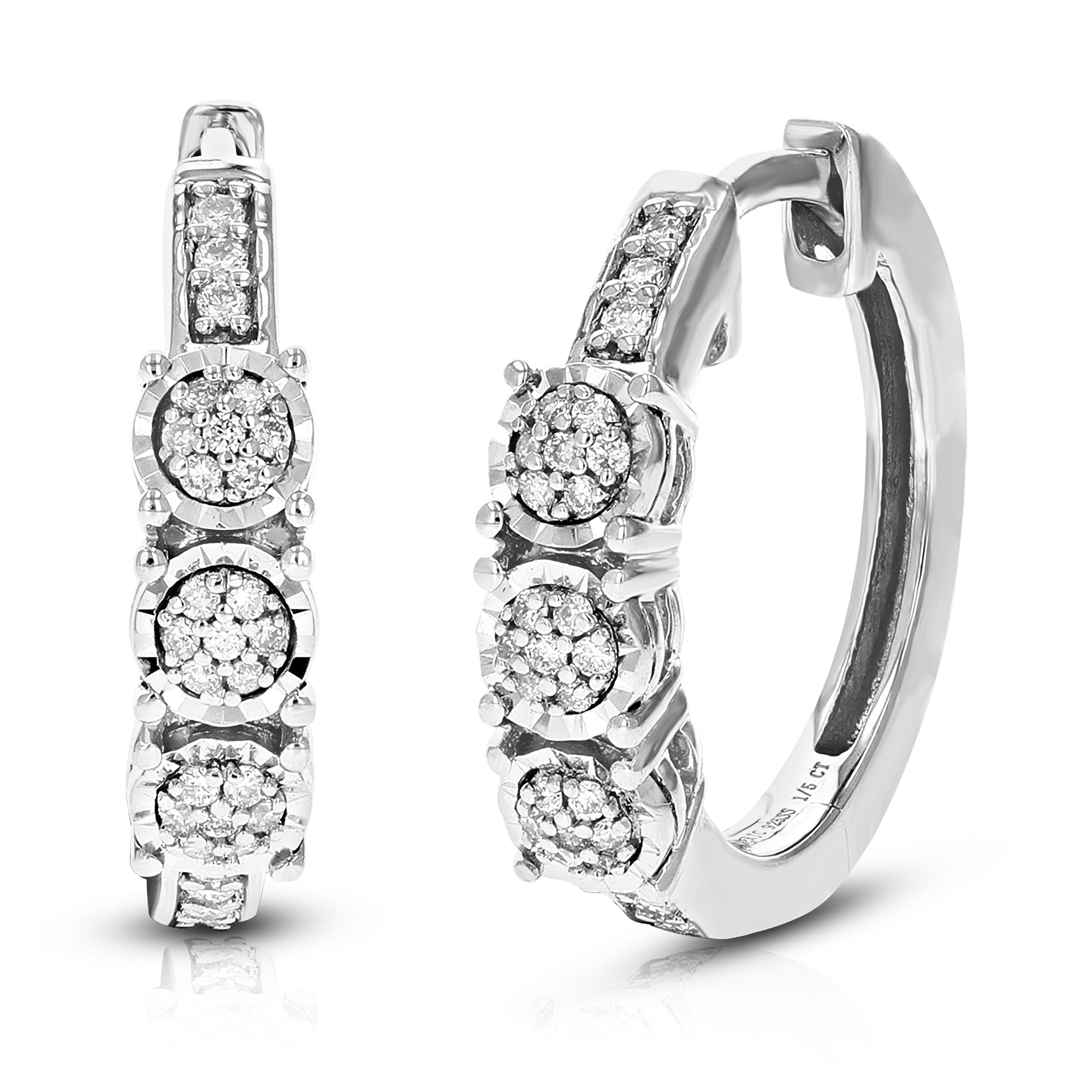 1/5 cttw Diamond Hoop Earrings for Women, Round Lab Grown Diamond Earrings in .925 Sterling Silver, Prong Setting, 2/3 Inch