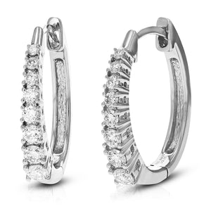 1/2 cttw Diamond Hoop Earrings for Women, Round Lab Grown Diamond Earrings in .925 Sterling Silver, Prong Setting, 3/4 Inch