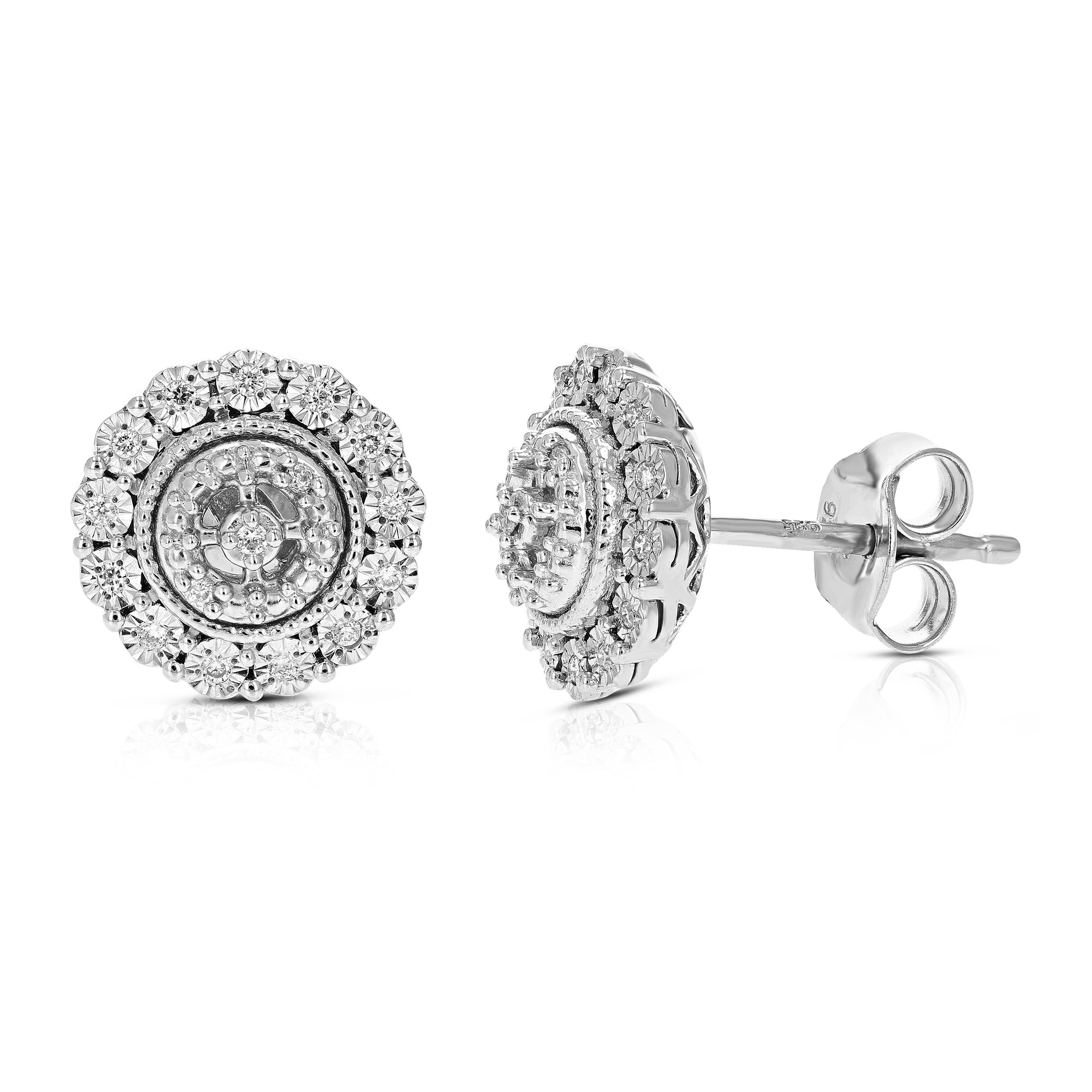 1/10 cttw Stud Earrings for Women, Round Lab Grown Diamond Stud Earrings in .925 Sterling Silver, Prong Setting