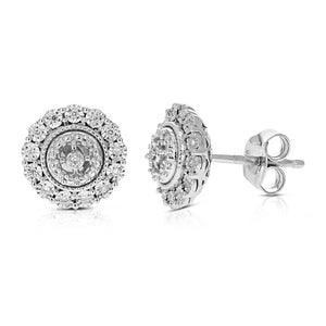 1/10 cttw Stud Earrings for Women, Round Lab Grown Diamond Stud Earrings in .925 Sterling Silver, Prong Setting