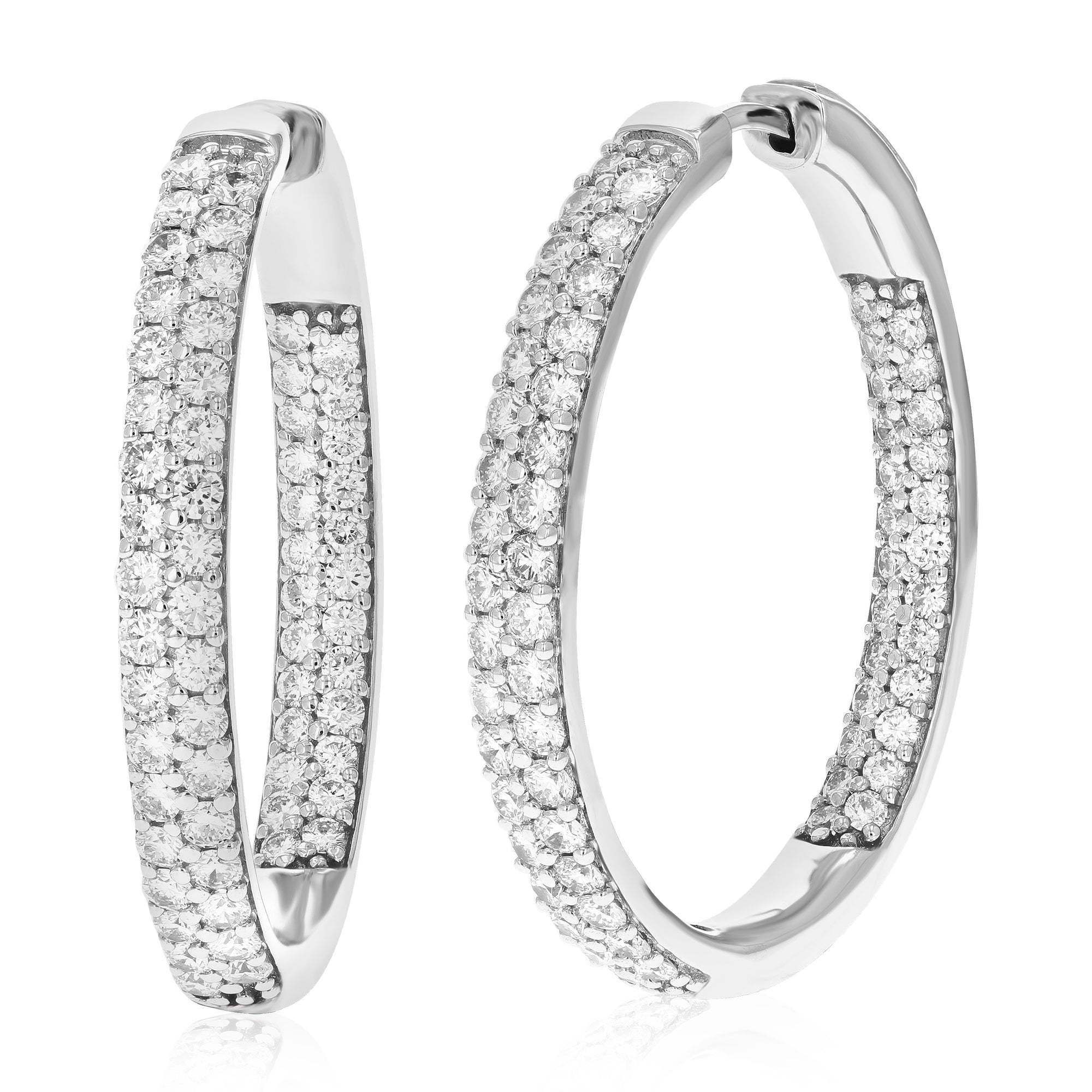 3 cttw Diamond Hoop Earrings for Women, Round Lab Grown Diamond Earrings in .925 Sterling Silver, Prong Setting, 1 1/4 Inch