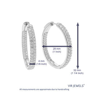 3 cttw Diamond Hoop Earrings for Women, Round Lab Grown Diamond Earrings in .925 Sterling Silver, Prong Setting, 1 1/4 Inch