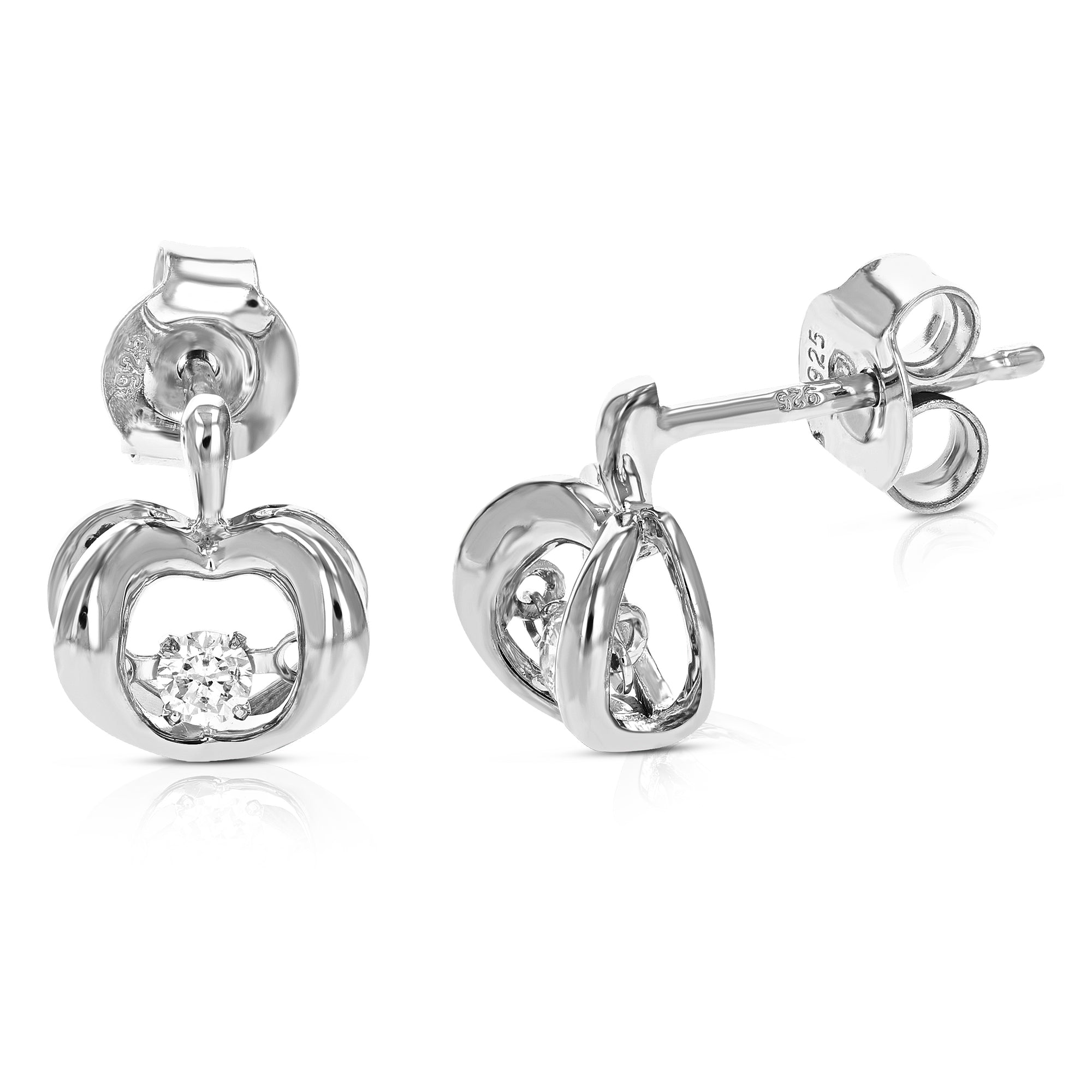 1/8 cttw Dangle Earrings for Women, Round Lab Grown Diamond Dangle Earrings in .925 Sterling Silver, Prong Setting, 2/5 Inch