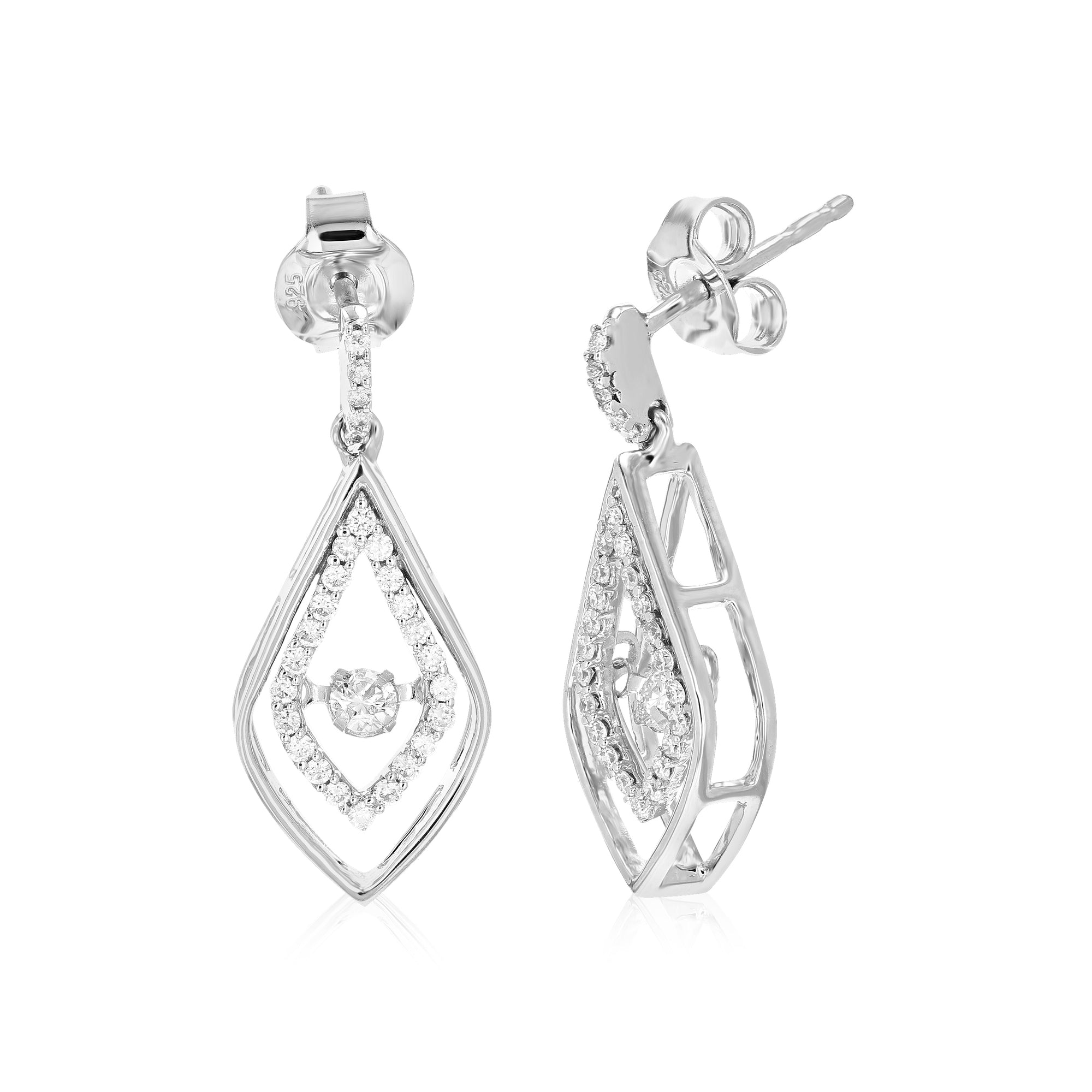 3/8 cttw Dangle Earrings for Women, Round Lab Grown Diamond Dangle Earrings in .925 Sterling Silver, Prong Setting, 3/4 Inch