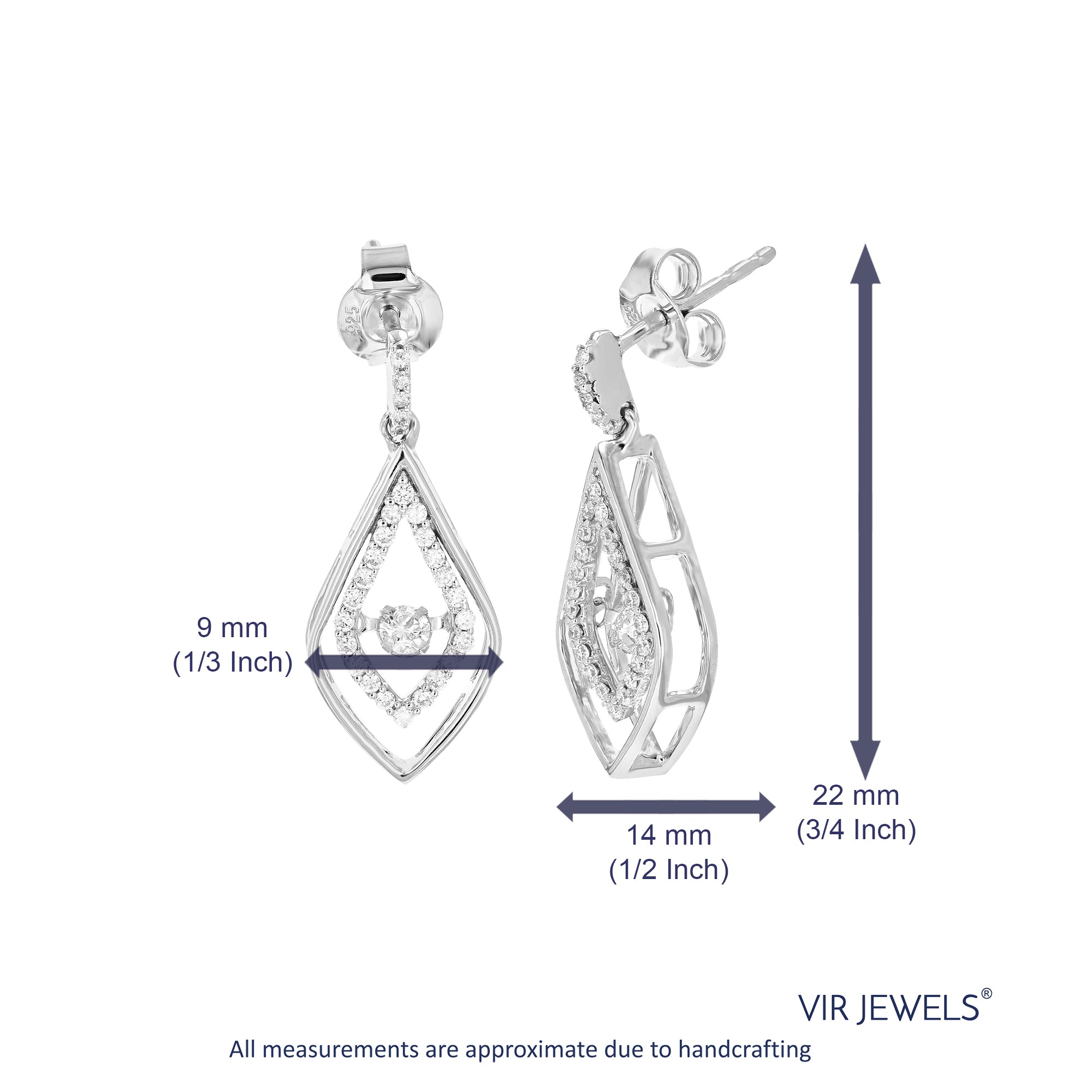 3/8 cttw Dangle Earrings for Women, Round Lab Grown Diamond Dangle Earrings in .925 Sterling Silver, Prong Setting, 3/4 Inch