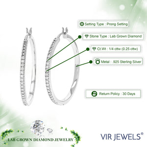 1/4 cttw Diamond Hoop Earrings for Women, Round Lab Grown Diamond Earrings in .925 Sterling Silver, Prong Setting, 1 1/4 Inch