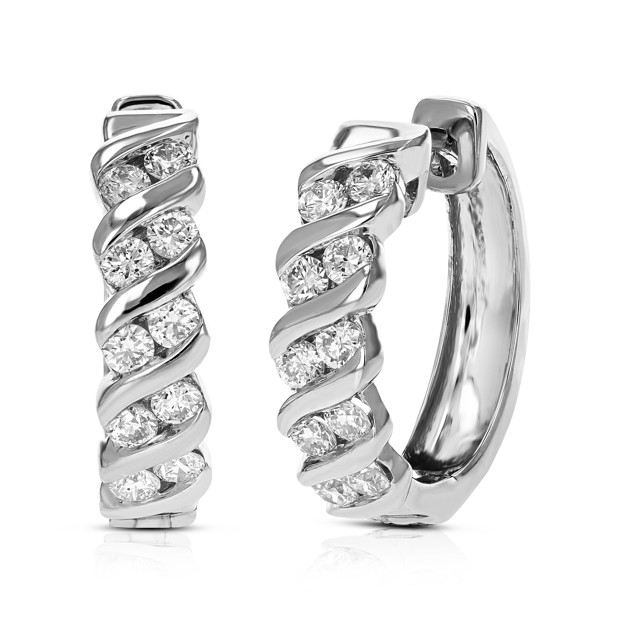 1 cttw Diamond Hoop Earrings for Women, Round Lab Grown Diamond Earrings in .925 Sterling Silver, Channel Setting, 3/4 Inch
