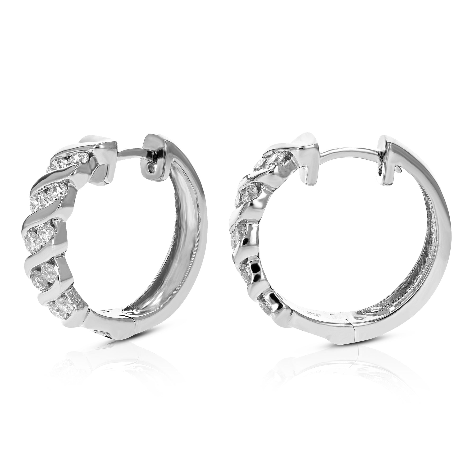 1 cttw Diamond Hoop Earrings for Women, Round Lab Grown Diamond Earrings in .925 Sterling Silver, Channel Setting, 3/4 Inch