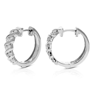 1 cttw Diamond Hoop Earrings for Women, Round Lab Grown Diamond Earrings in .925 Sterling Silver, Channel Setting, 3/4 Inch