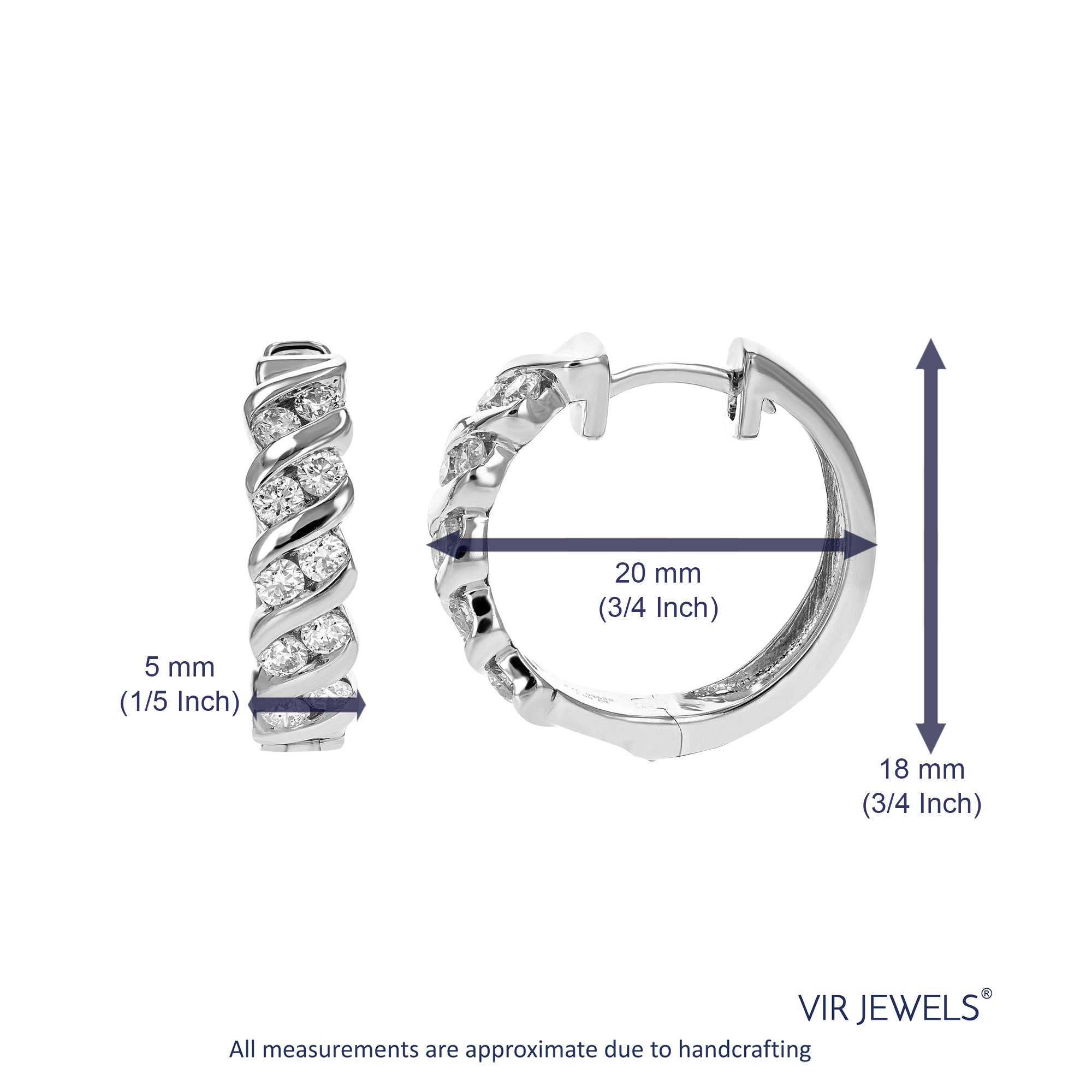 1 cttw Diamond Hoop Earrings for Women, Round Lab Grown Diamond Earrings in .925 Sterling Silver, Channel Setting, 3/4 Inch