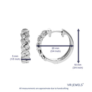 1 cttw Diamond Hoop Earrings for Women, Round Lab Grown Diamond Earrings in .925 Sterling Silver, Channel Setting, 3/4 Inch