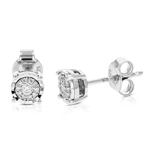 1/8 cttw Stud Earrings for Women, Round Lab Grown Diamond Stud Earrings in .925 Sterling Silver, Prong Setting