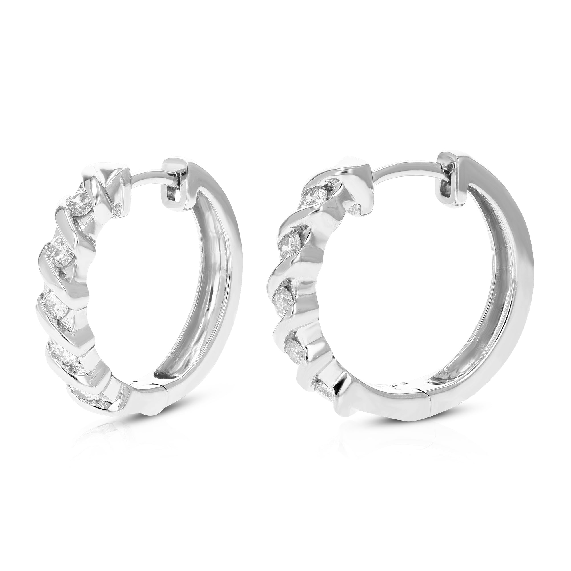 1/2 cttw Diamond Hoop Earrings for Women, Round Lab Grown Diamond Earrings in .925 Sterling Silver, Channel Setting, 3/4 Inch