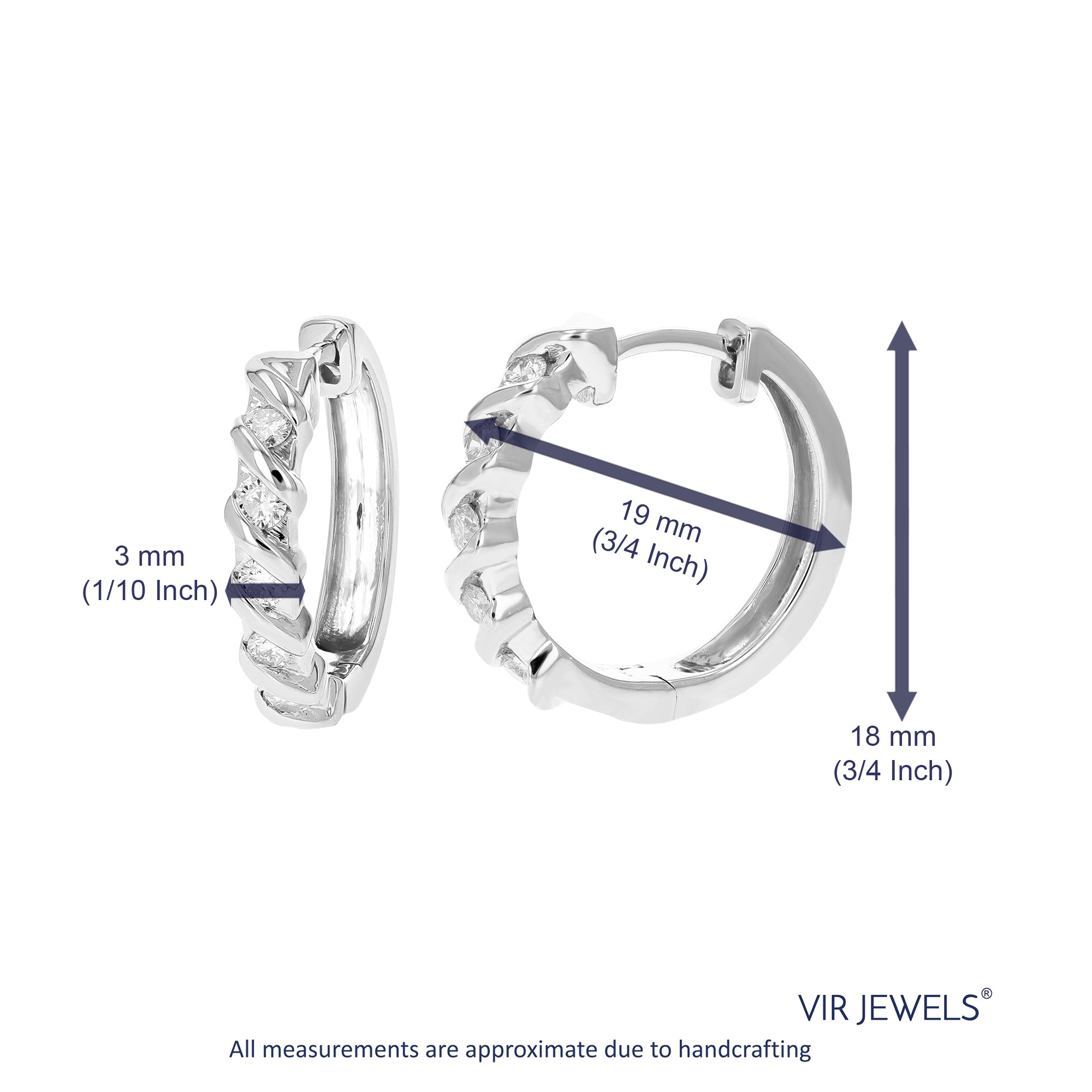 1/2 cttw Diamond Hoop Earrings for Women, Round Lab Grown Diamond Earrings in .925 Sterling Silver, Channel Setting, 3/4 Inch