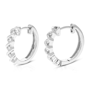 1/4 cttw Diamond Hoop Earrings for Women, Round Lab Grown Diamond Earrings in .925 Sterling Silver, Channel Setting, 2/3 Inch