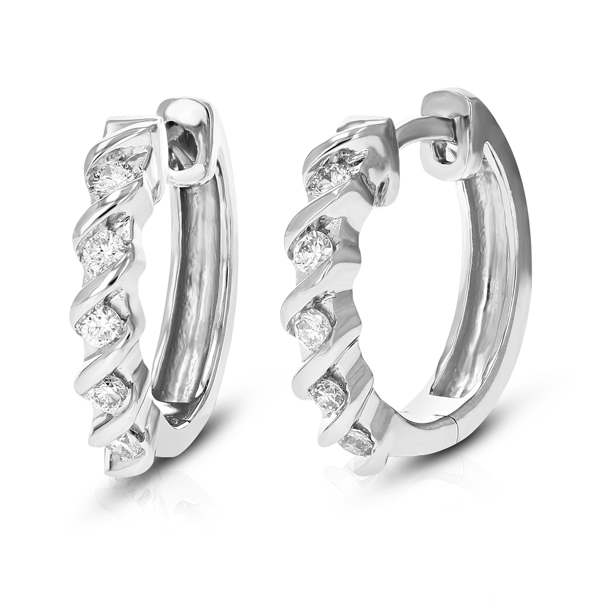 1/4 cttw Diamond Hoop Earrings for Women, Round Lab Grown Diamond Earrings in .925 Sterling Silver, Channel Setting, 2/3 Inch