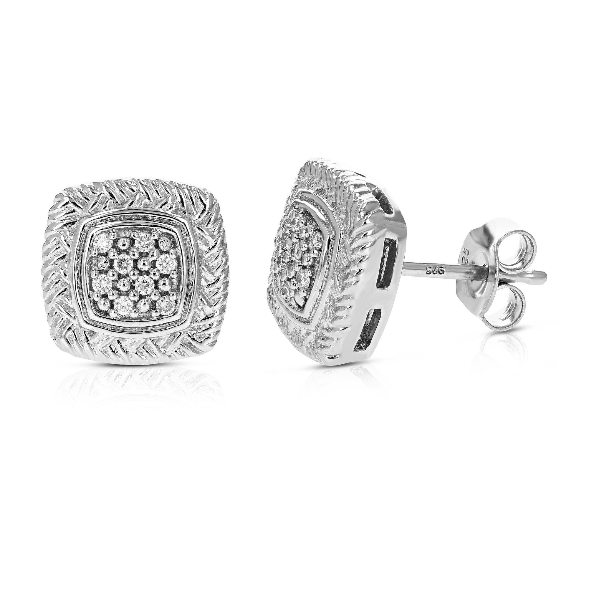 1/10 cttw Stud Earrings for Women, Round Lab Grown Diamond Stud Earrings in .925 Sterling Silver, Prong Setting