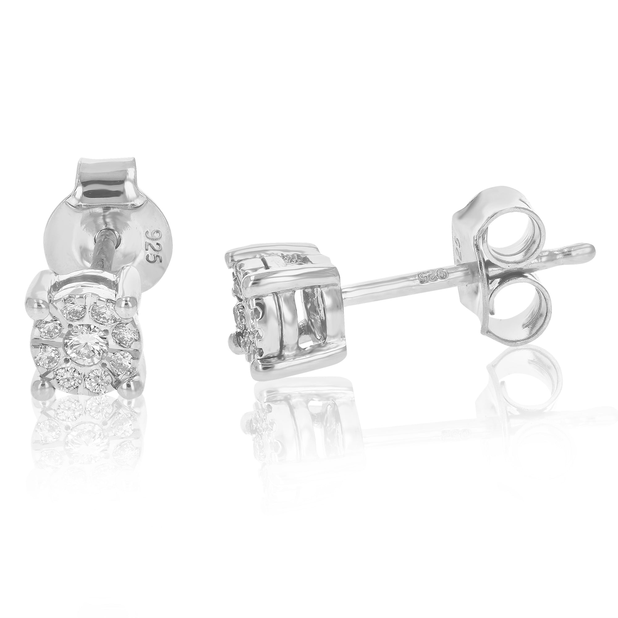 1/8 cttw Stud Earrings for Women, Round Lab Grown Diamond Stud Earrings in .925 Sterling Silver, Prong Setting