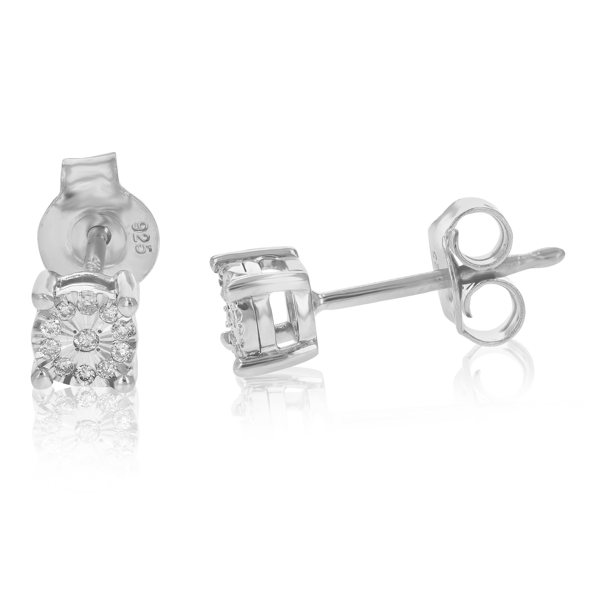 1/12 cttw Stud Earrings for Women, Round Lab Grown Diamond Stud Earrings in .925 Sterling Silver, Prong Setting