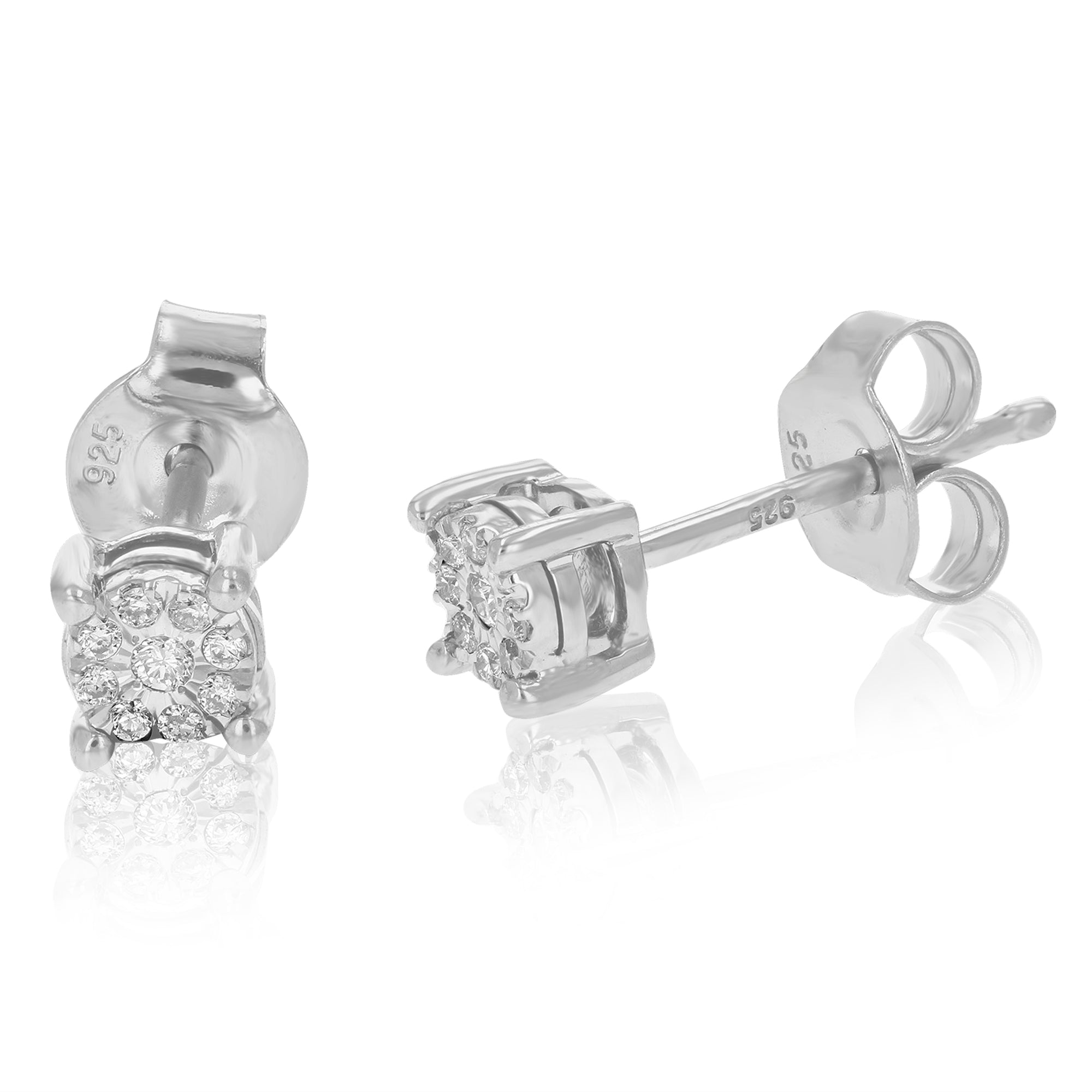 1/12 cttw Stud Earrings for Women, Round Lab Grown Diamond Stud Earrings in .925 Sterling Silver, Prong Setting