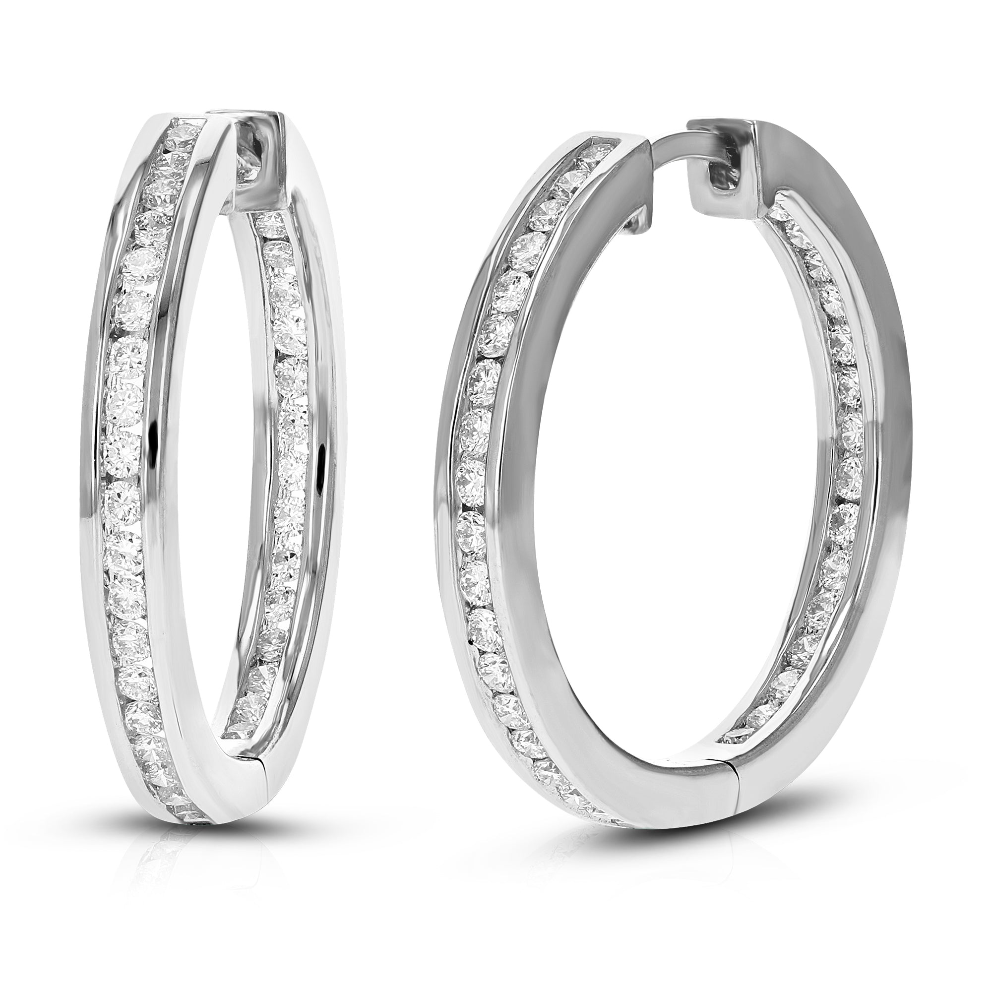 1 cttw Diamond Hoop Earrings for Women, Round Lab Grown Diamond Earrings in .925 Sterling Silver, Channel Setting, 1 Inch