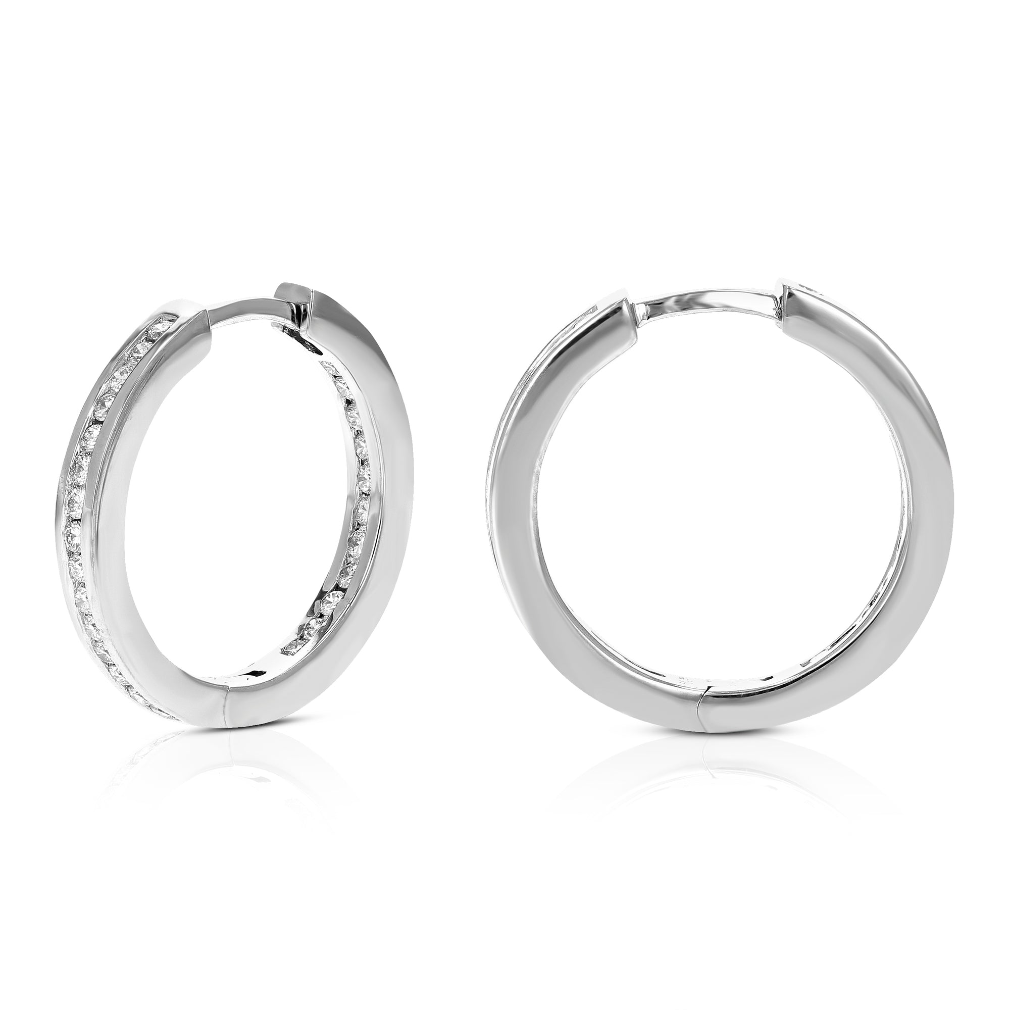 1/2 cttw Diamond Hoop Earrings for Women, Round Lab Grown Diamond Earrings in .925 Sterling Silver, Channel Setting, 3/4 Inch