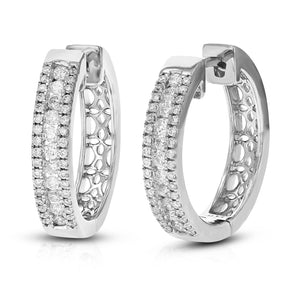 3/4 cttw Diamond Hoop Earrings for Women, Round Lab Grown Diamond Earrings in .925 Sterling Silver, Channel Setting, 3/4 Inch