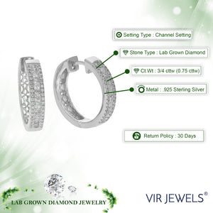 3/4 cttw Diamond Hoop Earrings for Women, Round Lab Grown Diamond Earrings in .925 Sterling Silver, Channel Setting, 3/4 Inch