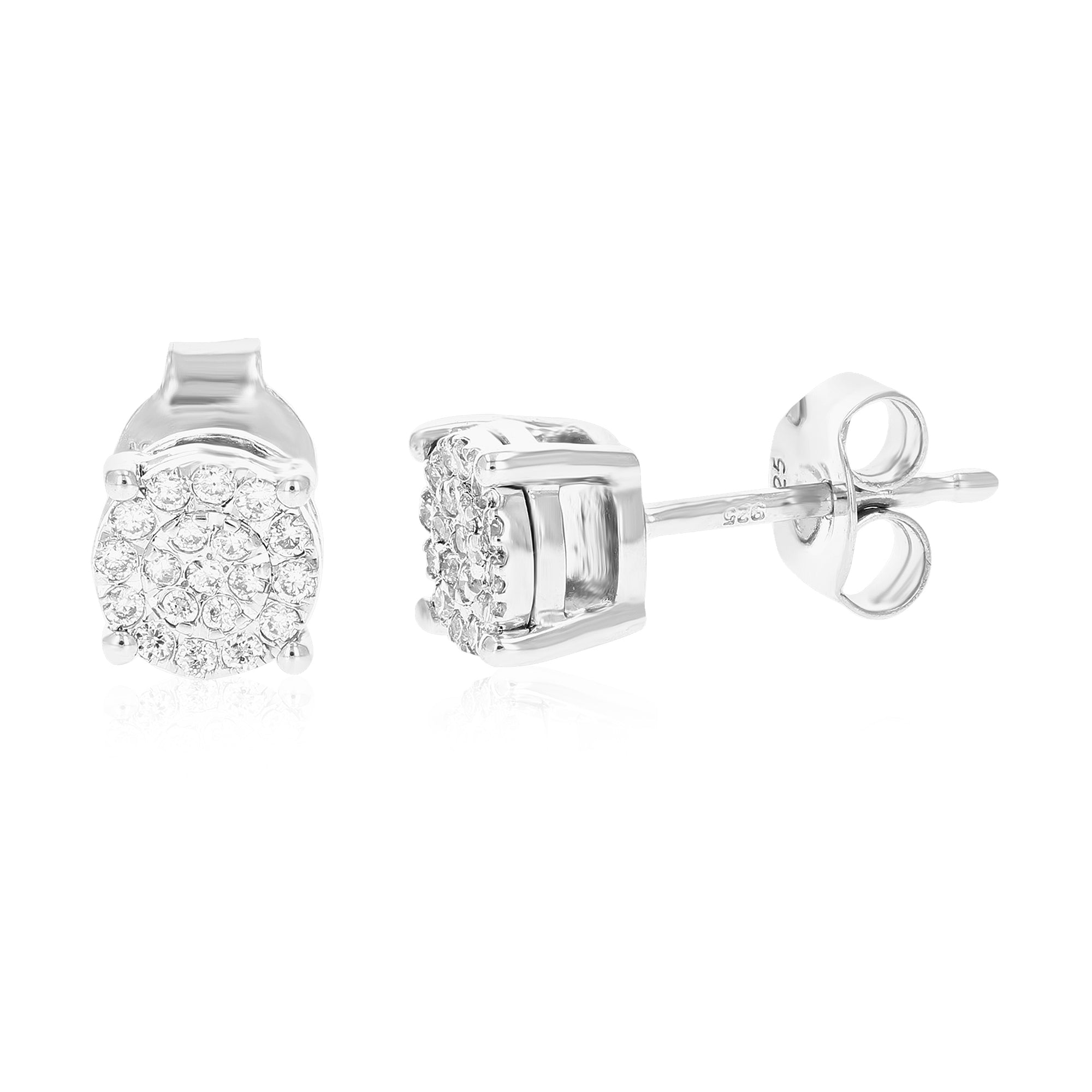 1/8 cttw Stud Earrings for Women, Round Lab Grown Diamond Stud Earrings in .925 Sterling Silver, Prong Setting