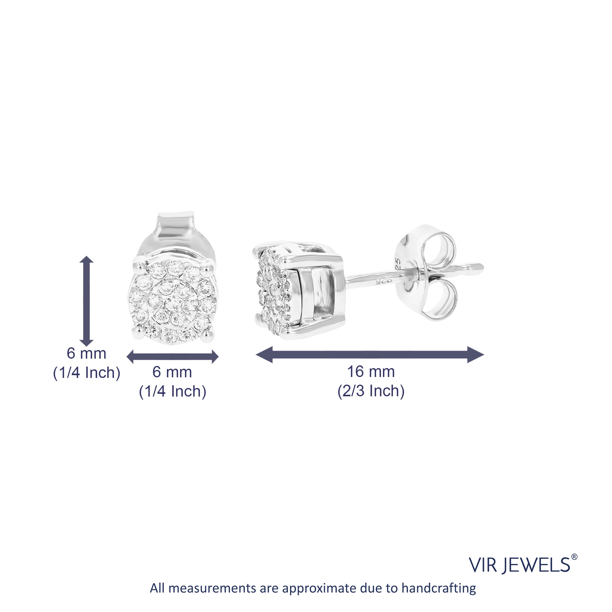 1/8 cttw Stud Earrings for Women, Round Lab Grown Diamond Stud Earrings in .925 Sterling Silver, Prong Setting